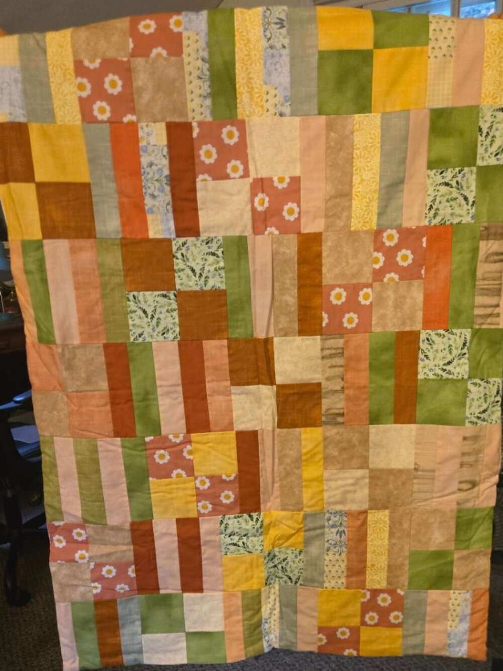 Quilted baby blanket - handmade 30.5" x 41" Flowers &Fall Colors (Double sided)